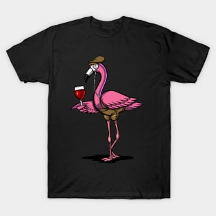 Flamingo Wine Drinking Magical Bird Party T-Shirt
